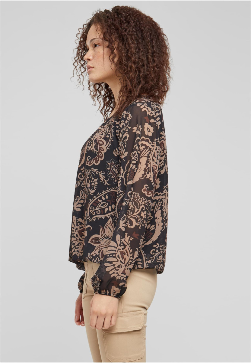 Cloud5ive Damen Chiffon Bluse mit All Over Ornament Print