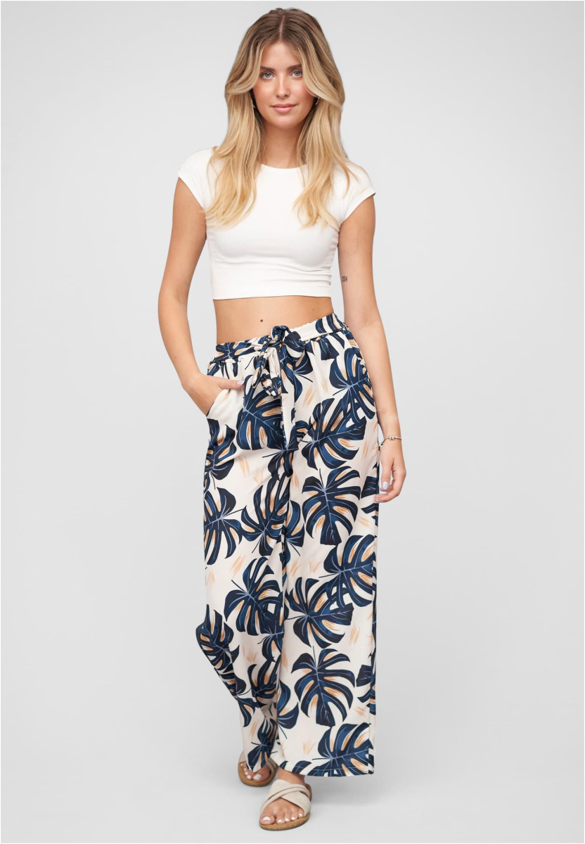 Summer Pants with palm print and tie belt