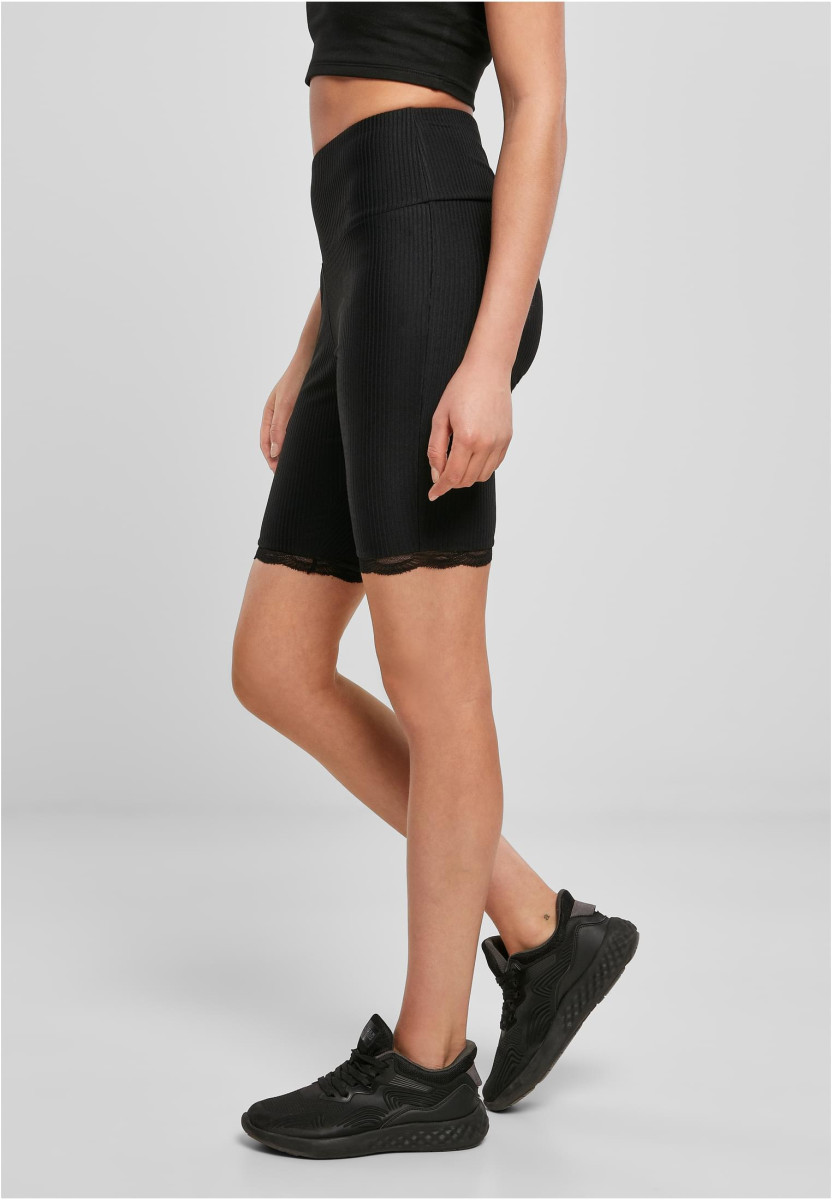Ladies High Waist Rib Lace Hem Cycle Shorts