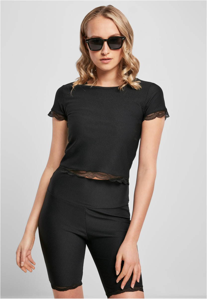 Ladies Cropped Lace Hem Tee