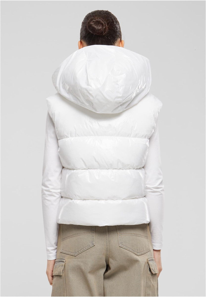 Ladies Recycled Shiny Puffer Vest with Hood