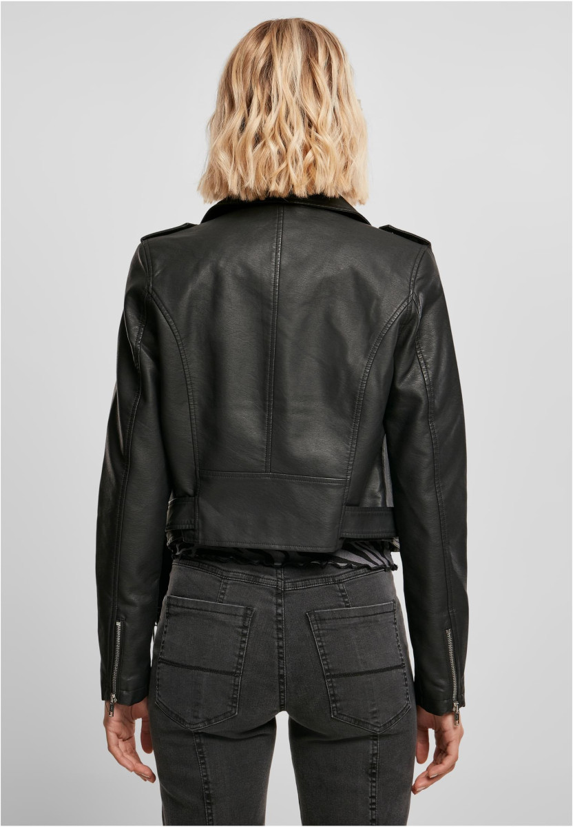 Ladies Synthetic Leather Belt Biker Jacket