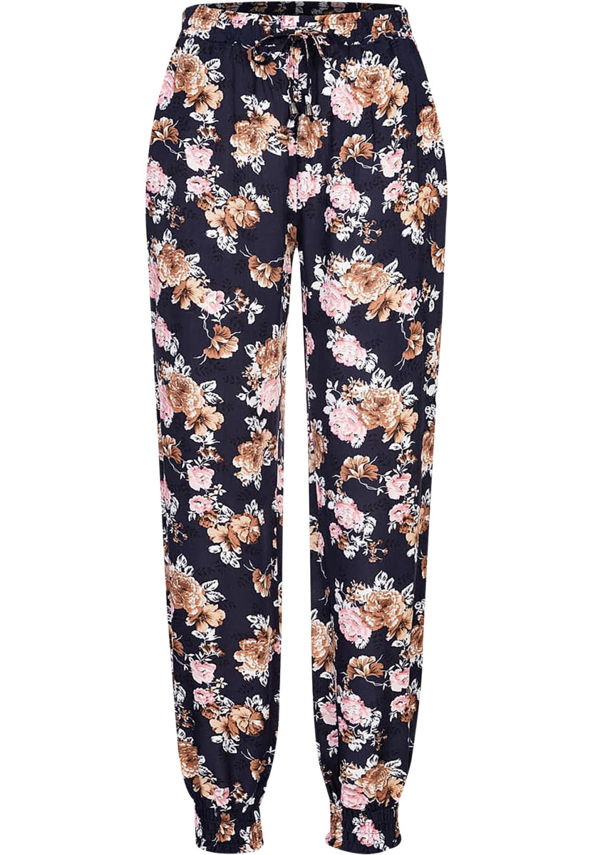 Viskose Hose mit B?ndchen 2-Pockets & Rosen Print