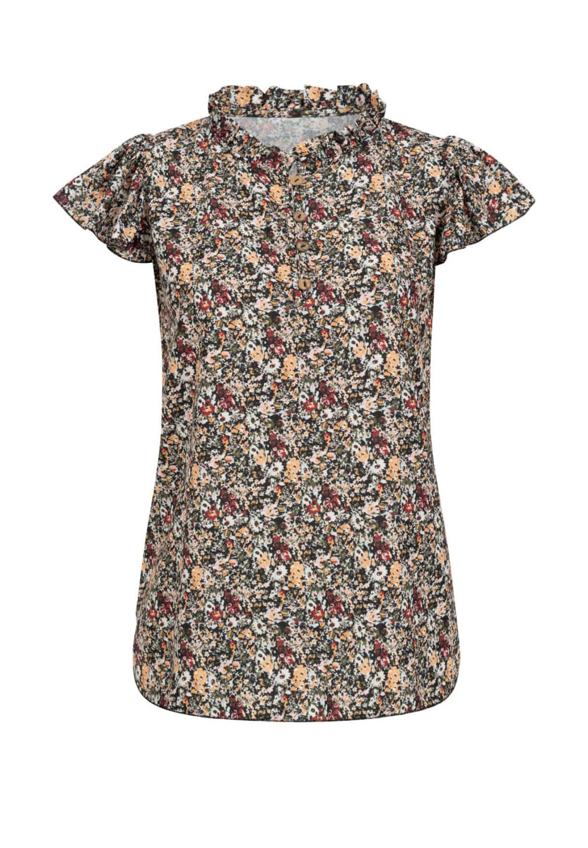 Bluse mit 4er Knopfleiste und Blumen Print