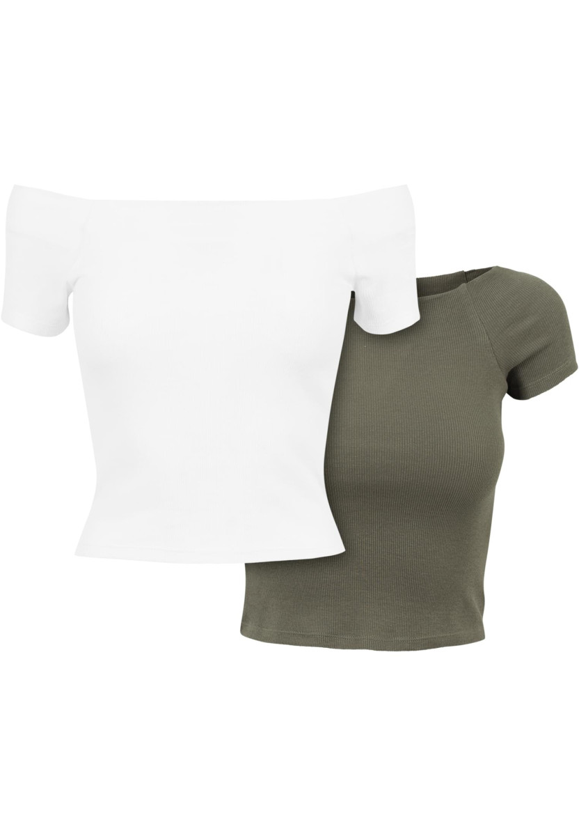 Ladies Off Shoulder Rib Tee 2-Pack