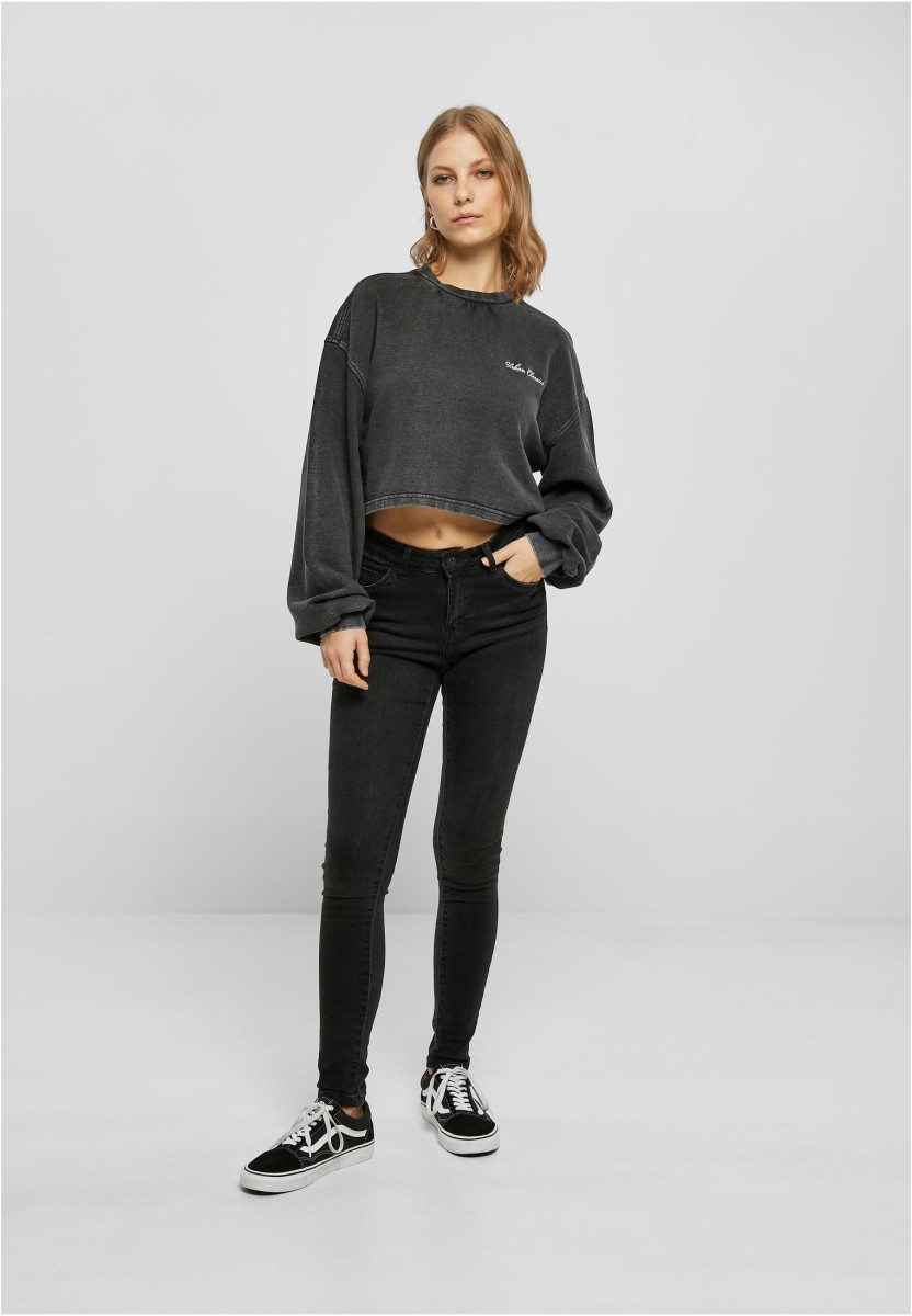 Ladies Cropped Small Embroidery Terry Crewneck