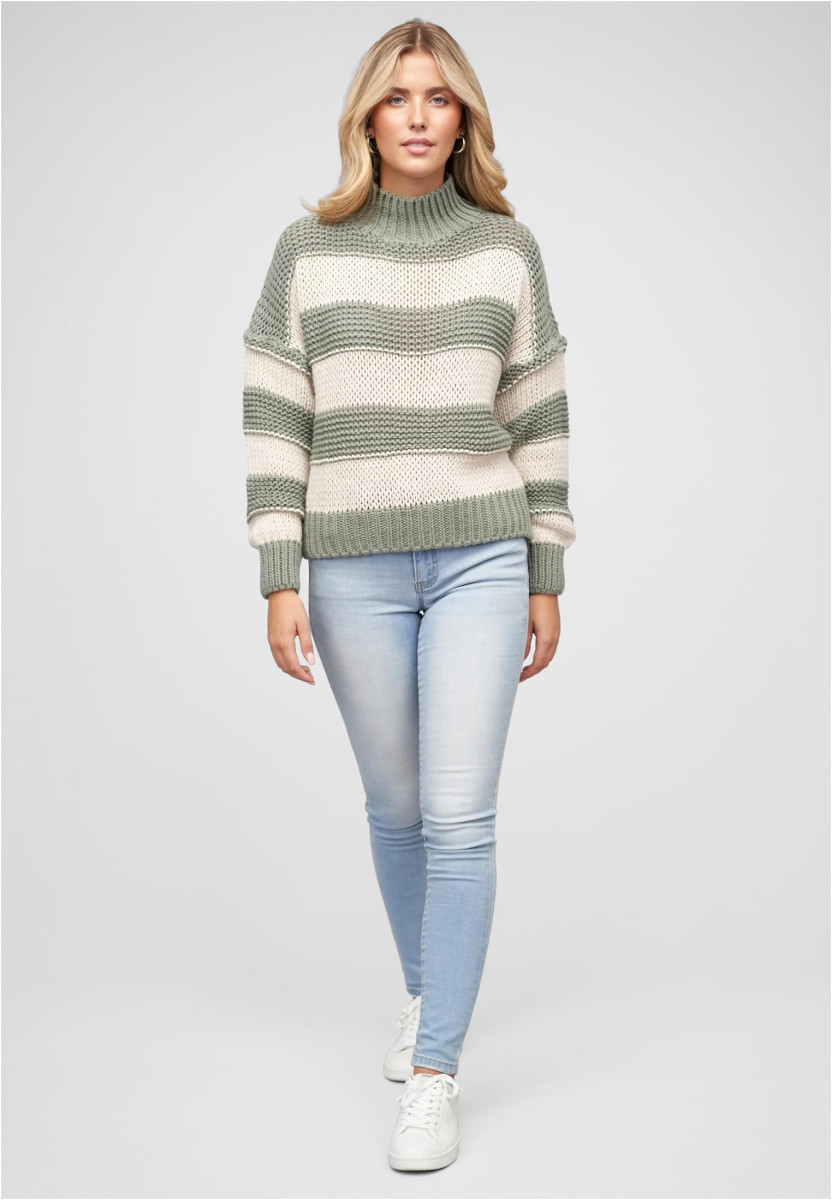 Strick-Sweater Pullover mit High-Neck und Streifen-Muster