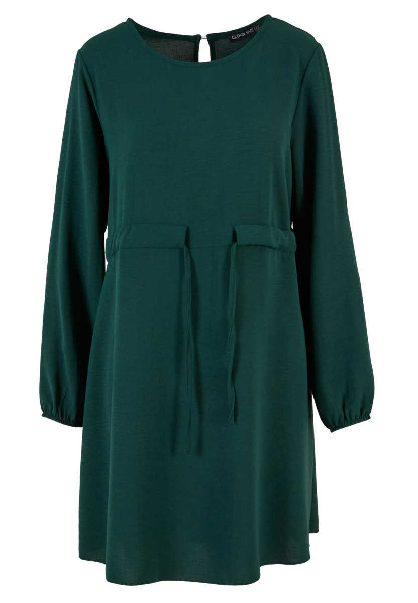 Cloud5ive Damen Langarm Musselin Uni-Kleid mit Bindedetail