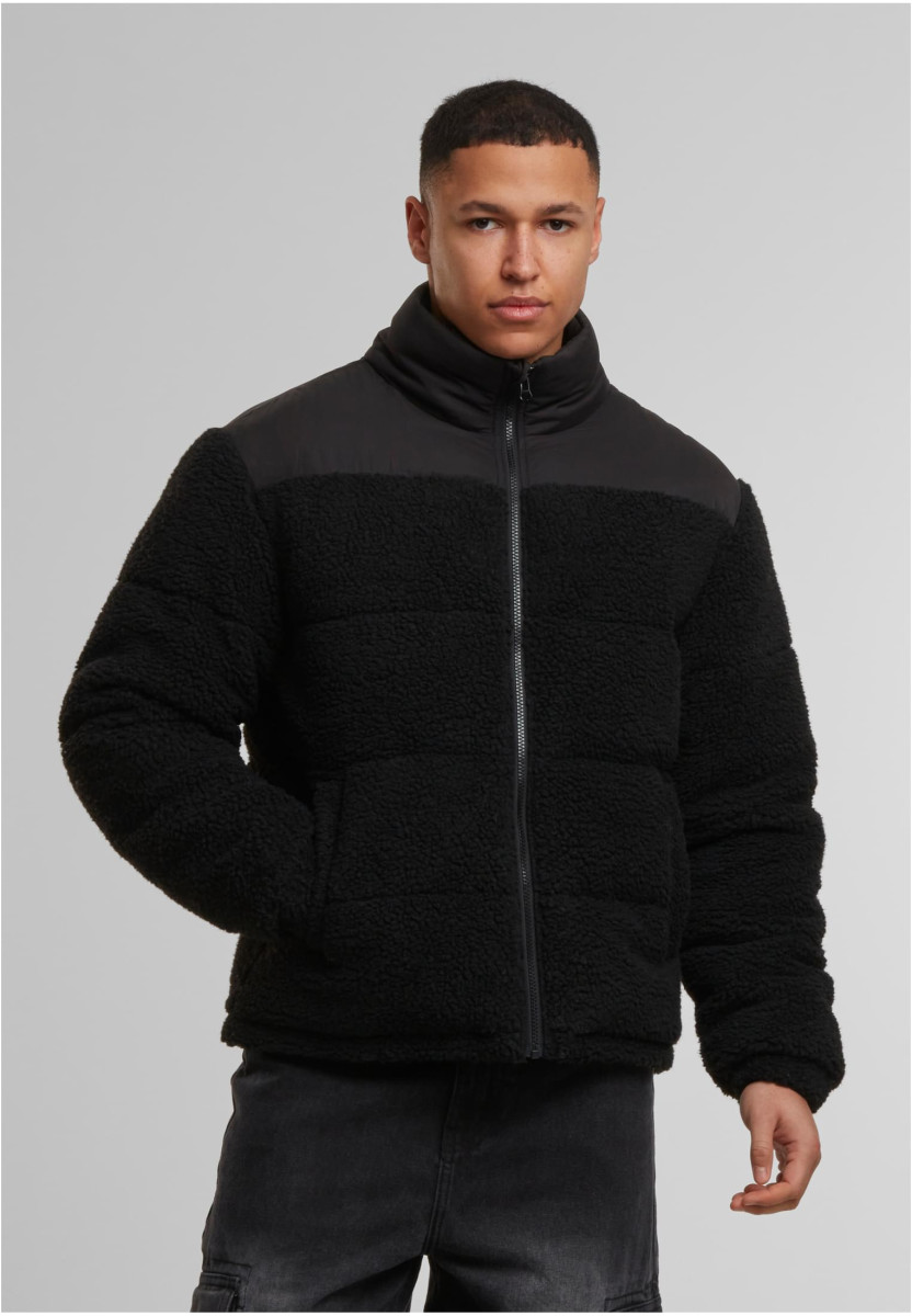 Fabric Mix Teddy Puffer Jacket