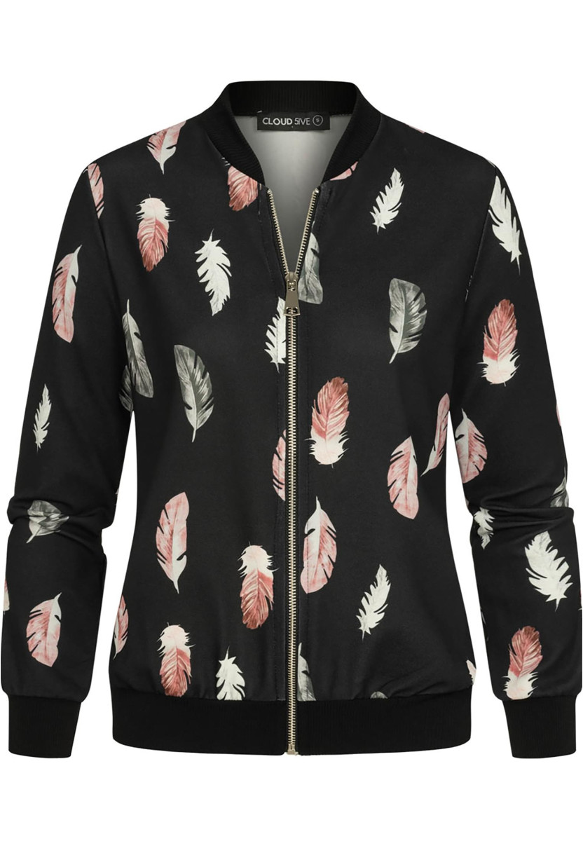 Cloud5ive Damen Blouson Bomberjacke mit Feder Print