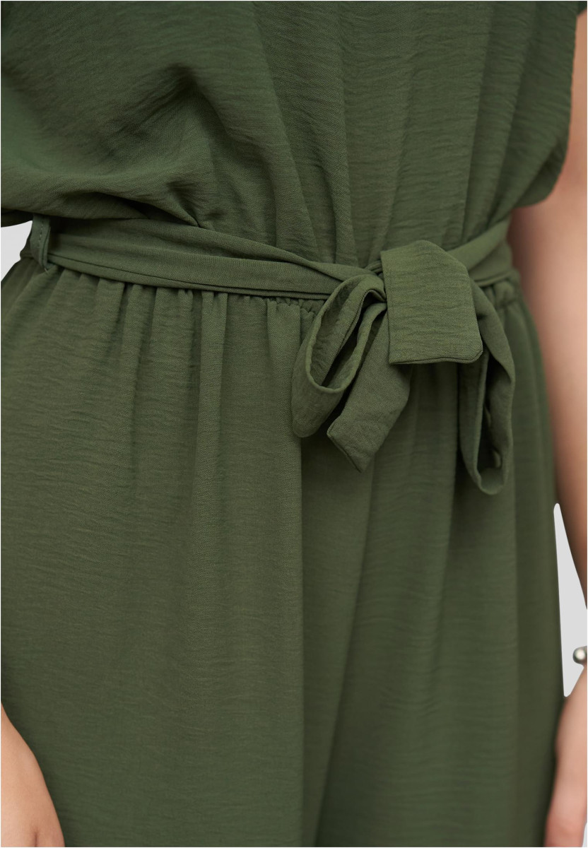 Jumpsuit with tie belt and back slit