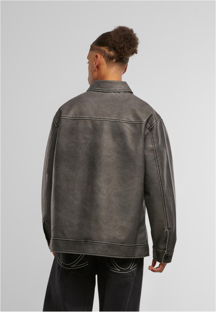 Synthetic Vintage Leather Shirt Jacket