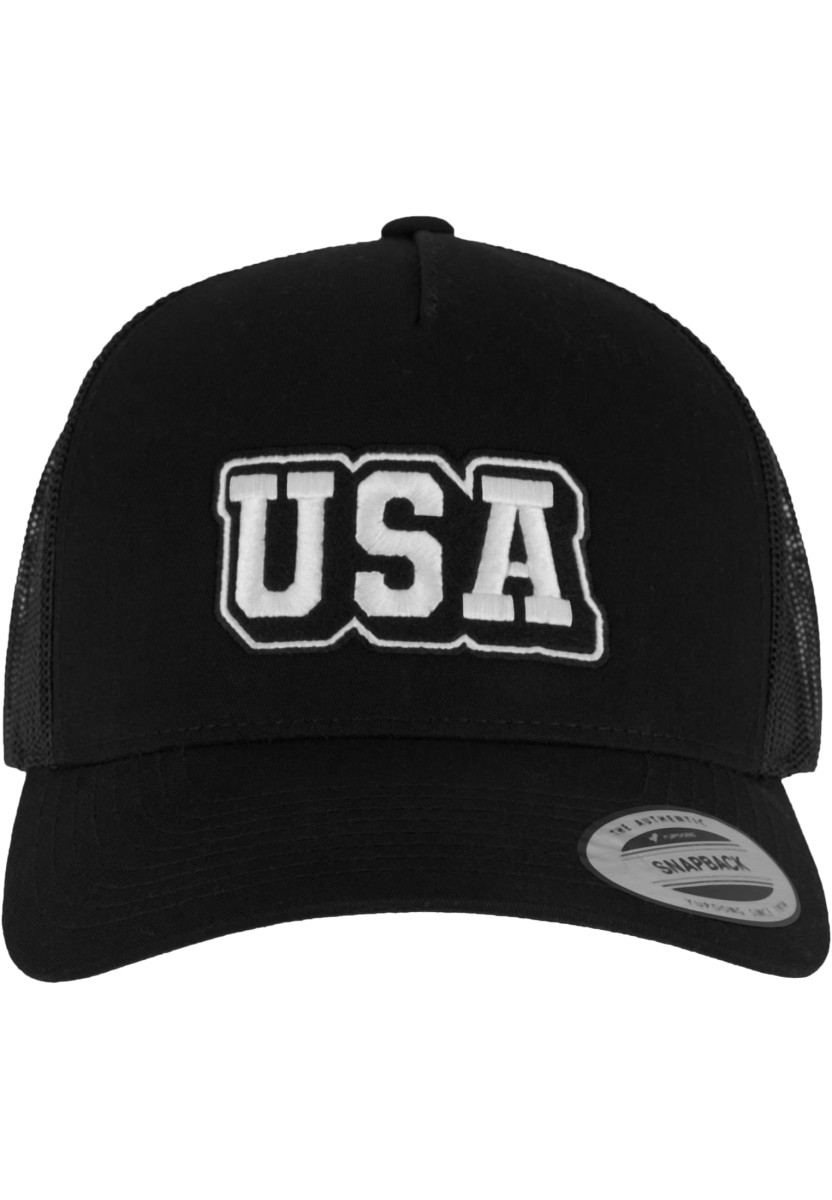 USA College Wording Patch 5-Panel Retro Trucker Cap