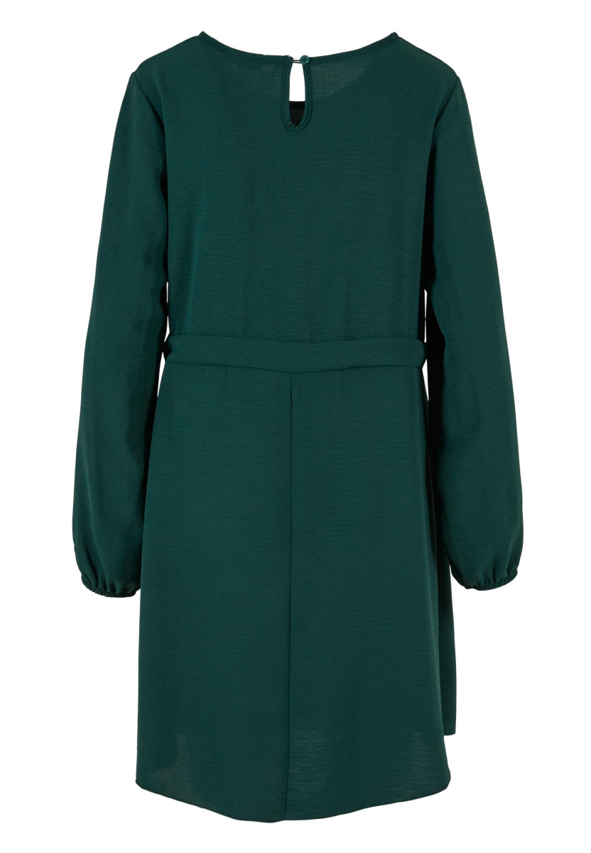 Cloud5ive Damen Langarm Musselin Uni-Kleid mit Bindedetail