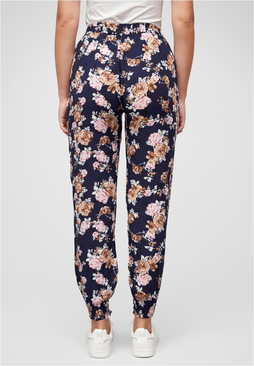 Viskose Hose mit B?ndchen 2-Pockets & Rosen Print