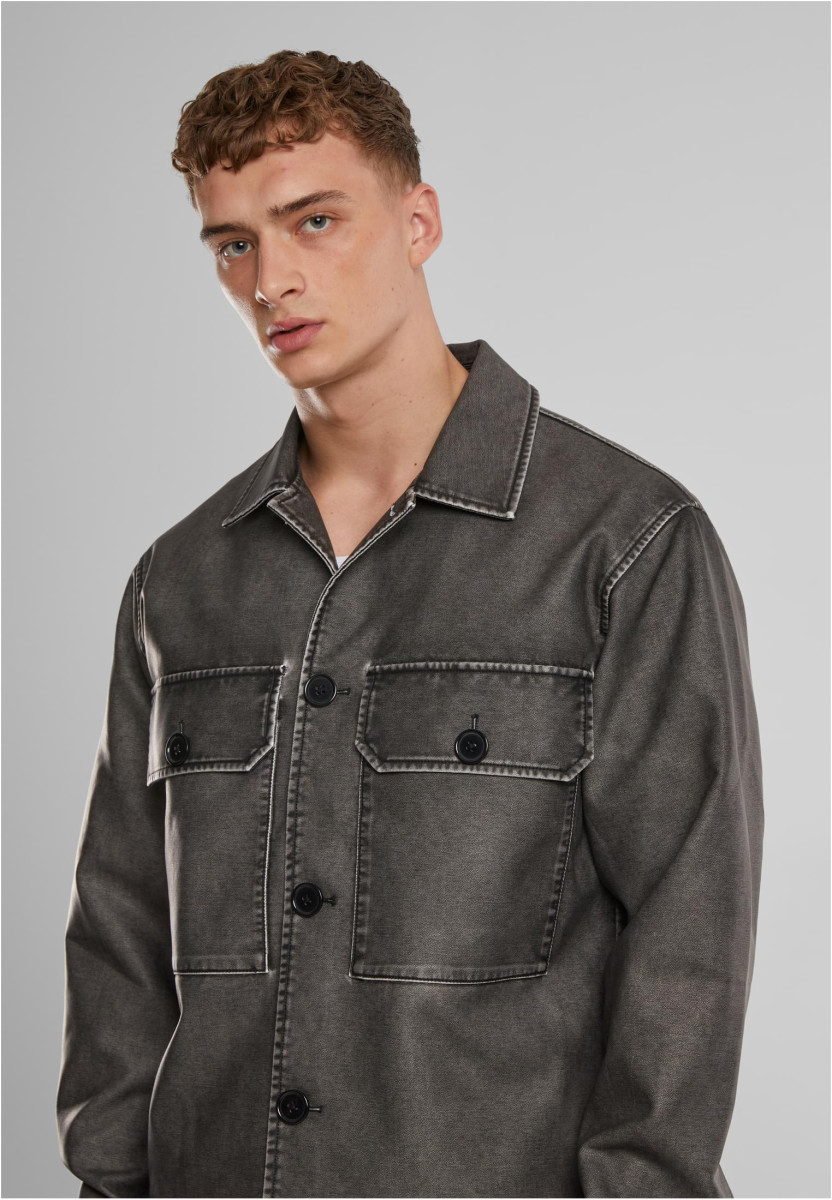 Synthetic Vintage Leather Shirt Jacket