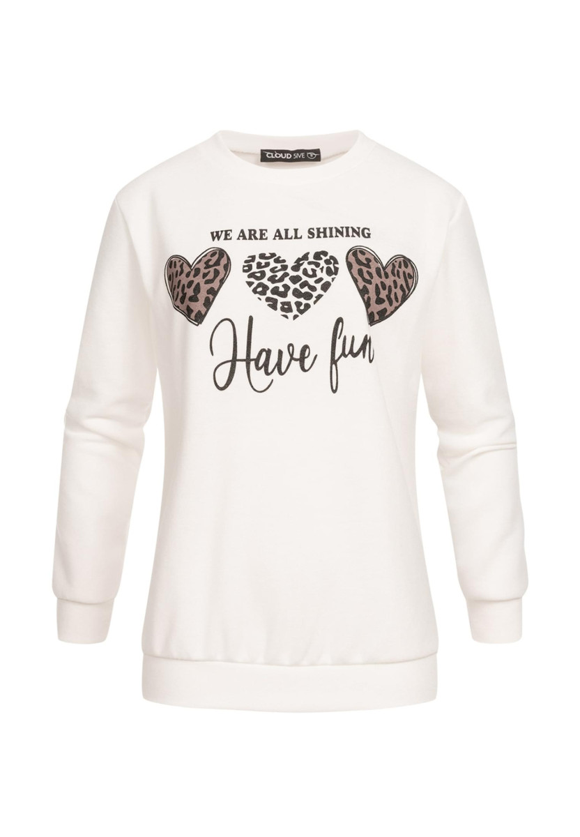 Pullover Sweater mit Have Fun und Leo-Print Herzen