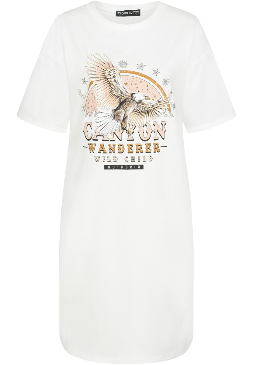 T-Shirt Kleid mit Adler Print und Rundhals