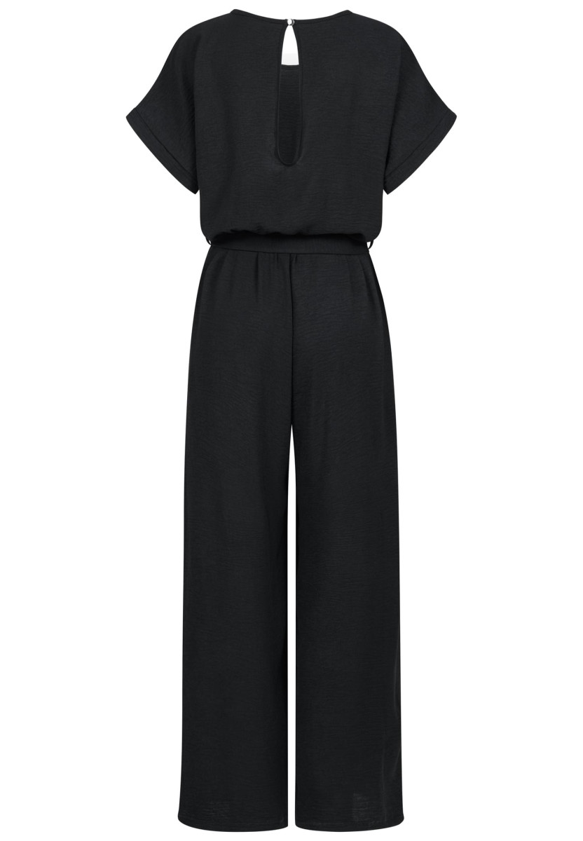 Jumpsuit with tie belt and back slit