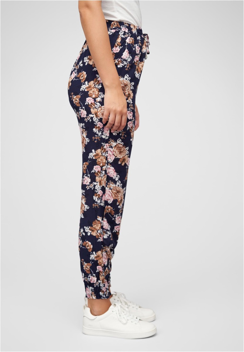 Viskose Hose mit B?ndchen 2-Pockets & Rosen Print