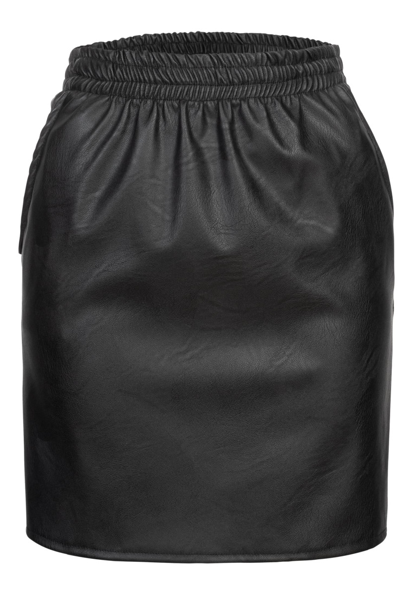 Synthetic Leather Skirt with 2-Pockets
