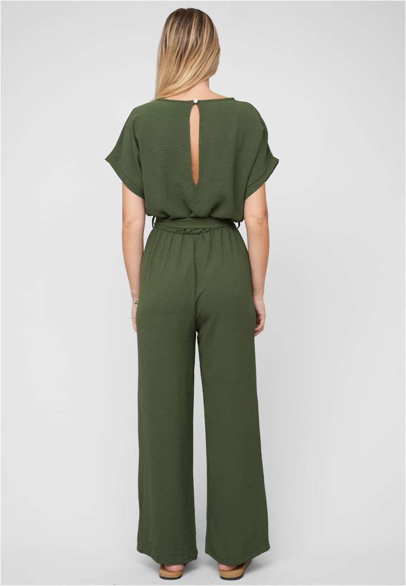 Jumpsuit with tie belt and back slit