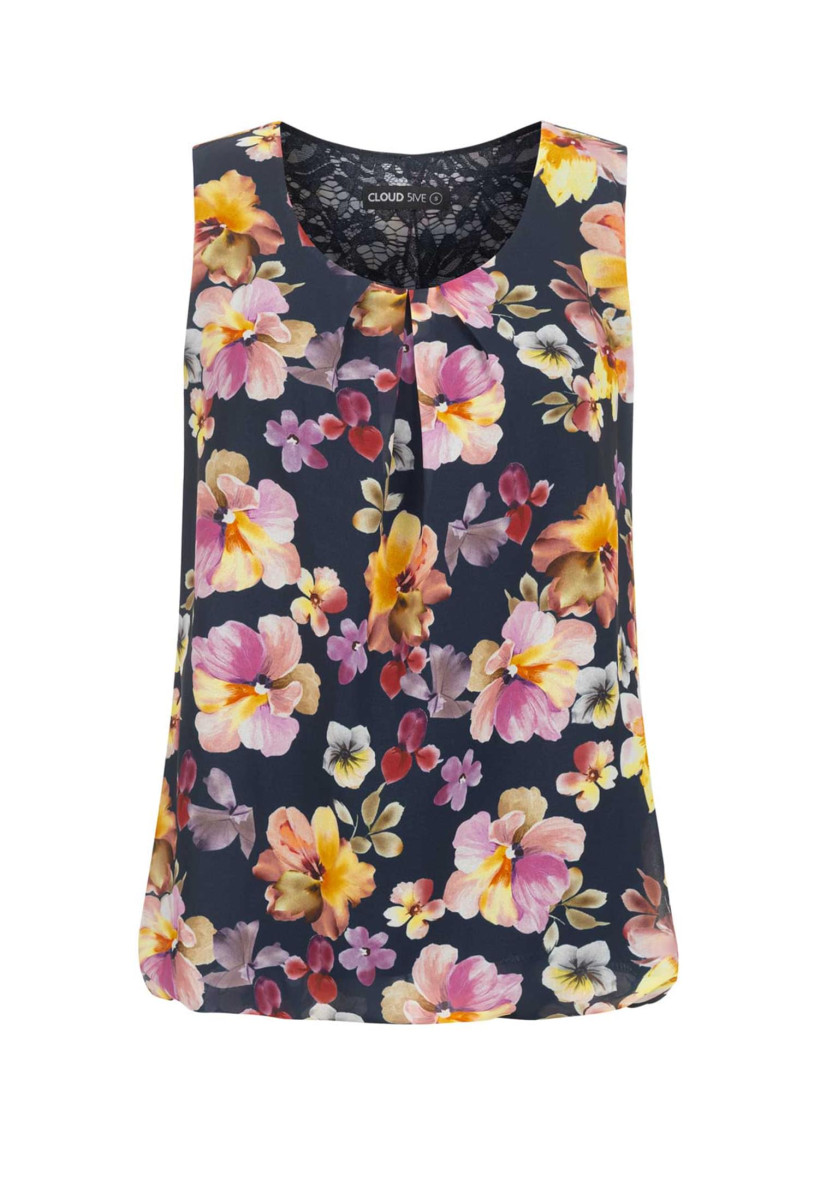 Chiffon Top mit Allover Spitze hinten & Floralem Print