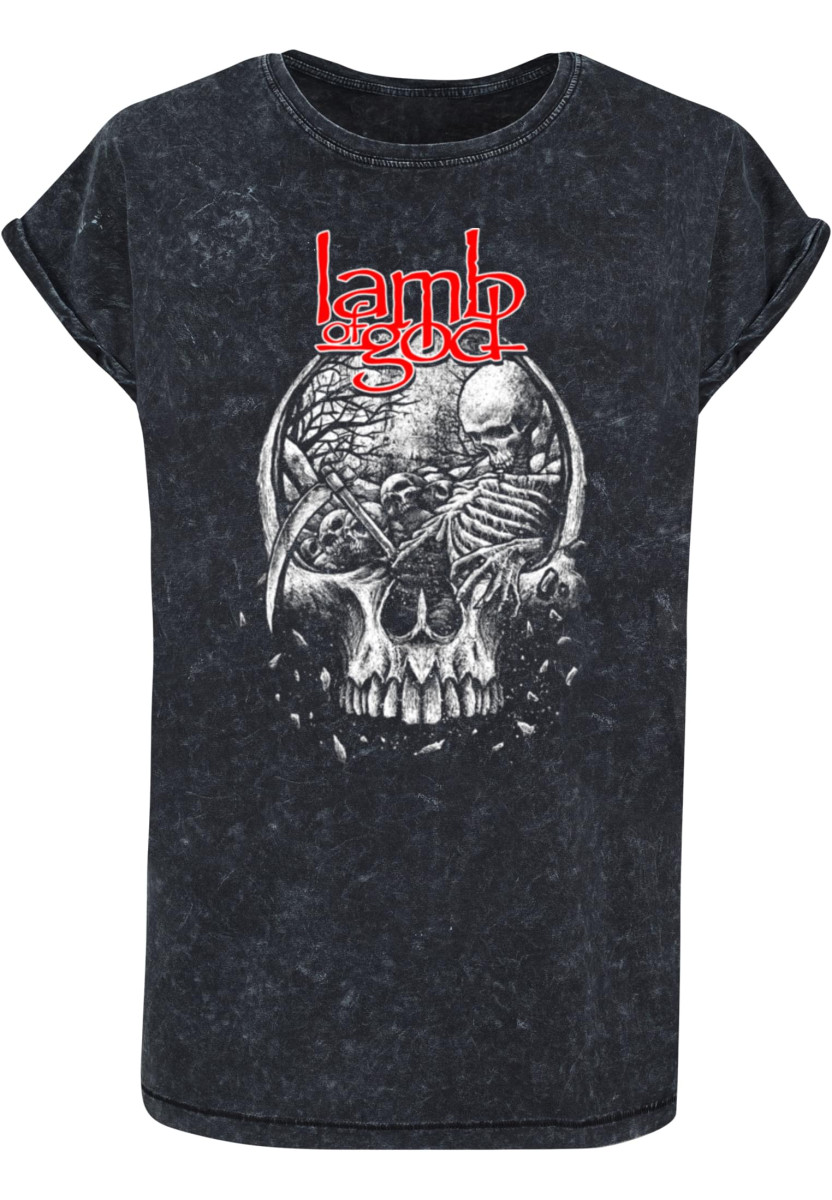 Ladies Lamb Of God - Tombskull Acid Washed T-Shirt