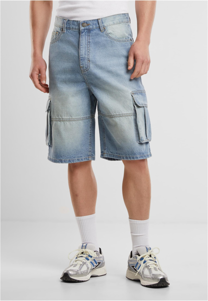 Relaxed Denim Cargo Shorts