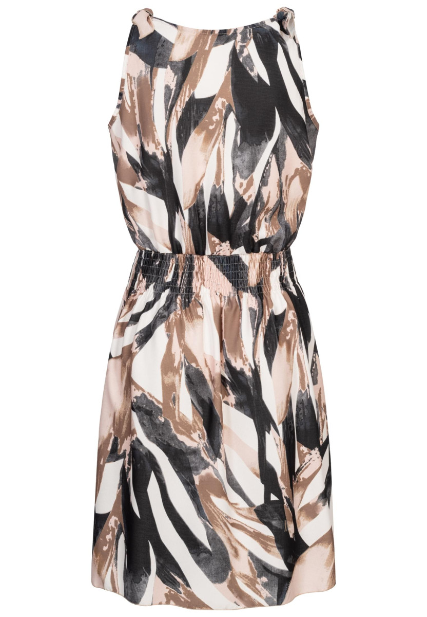 Dress with buttons and knot details abstract print
