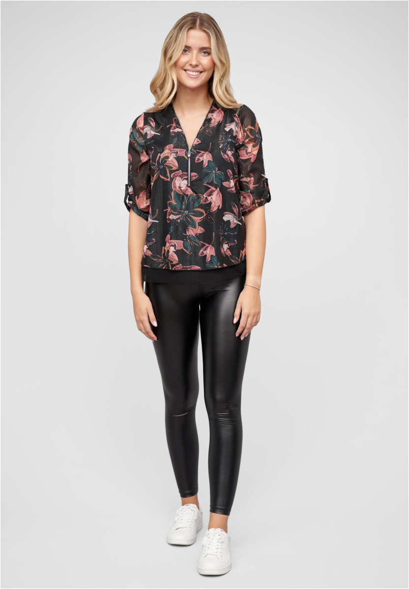 Chiffon Top mit Zipper und Flower Print