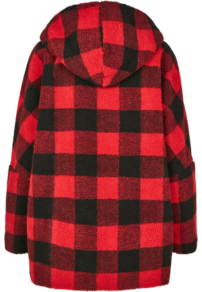 Ladies Hooded Oversized Check Sherpa Jacket