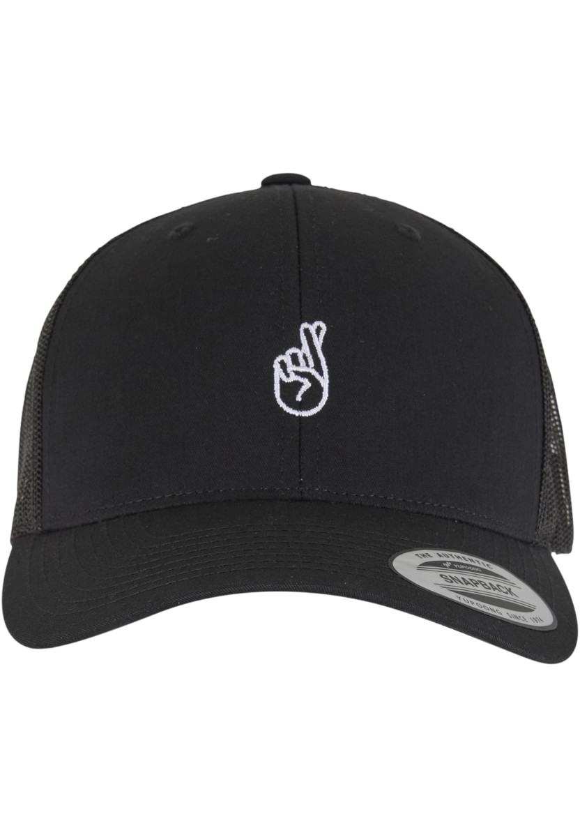 Crossed Fingers Handsign Retro Trucker Cap