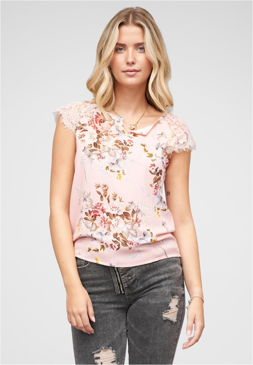 Spitzen Top mit V-Neck und Blumen Print