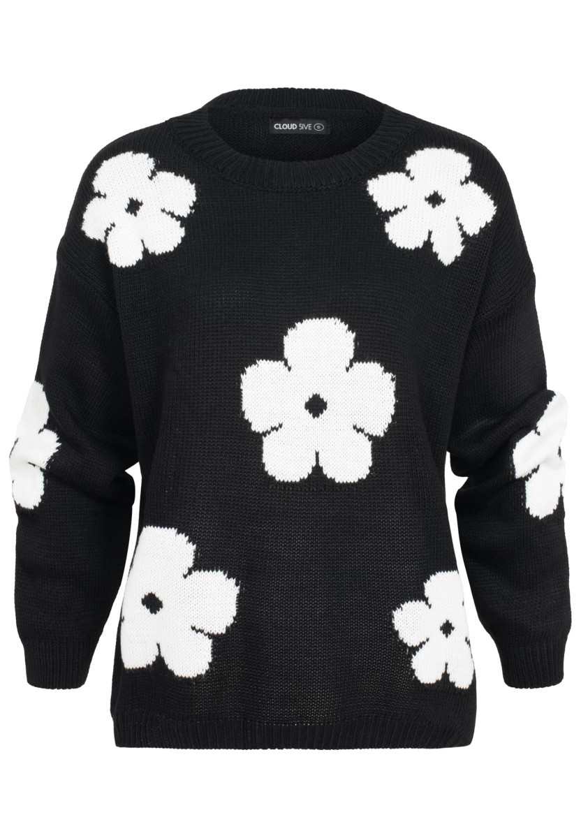 Cloud 5ive Crewneck Knit Sweater with Flowers