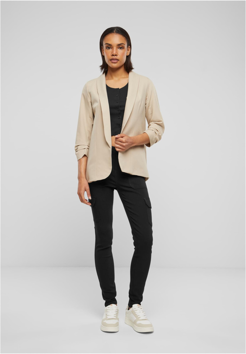 Cloud5ive Damen 3/4 Arm Blazer mit Raffung am ?rmel offener Schnitt