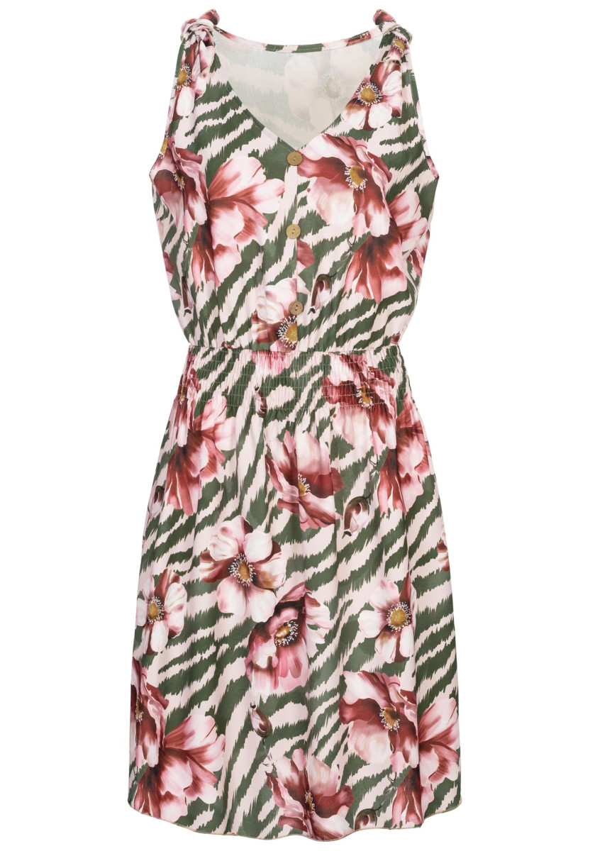 Dress with buttons and knot details flower print