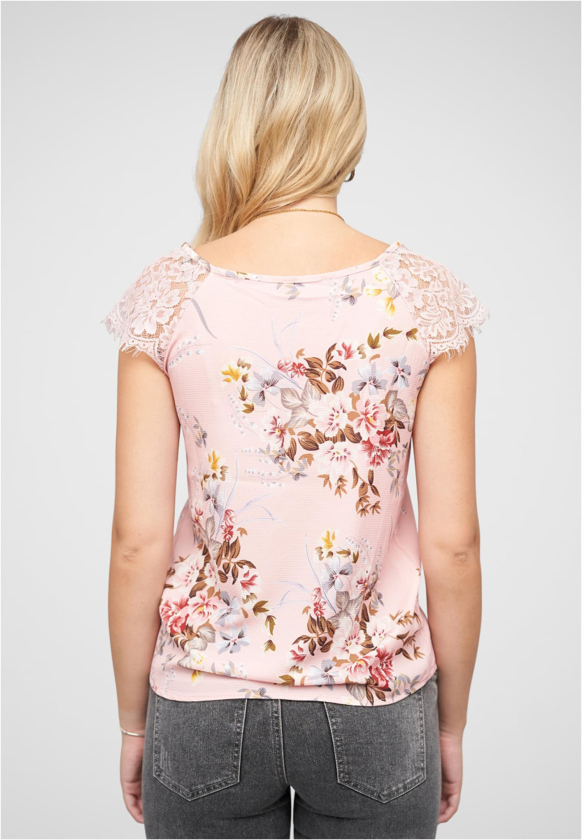 Spitzen Top mit V-Neck und Blumen Print