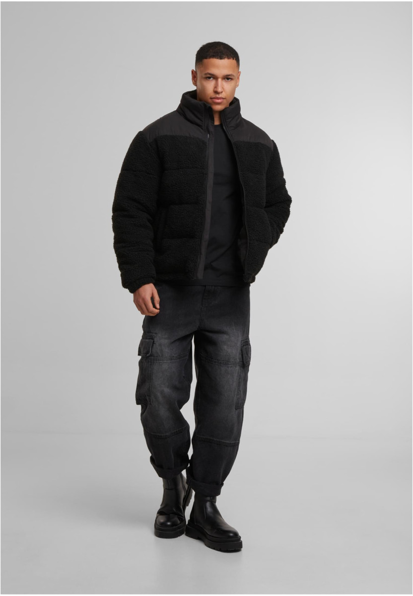 Fabric Mix Teddy Puffer Jacket
