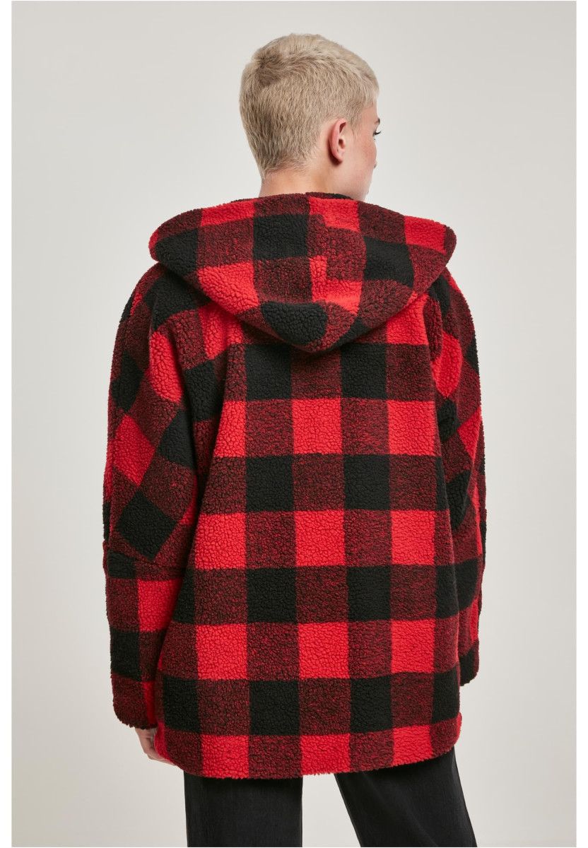 Ladies Hooded Oversized Check Sherpa Jacket