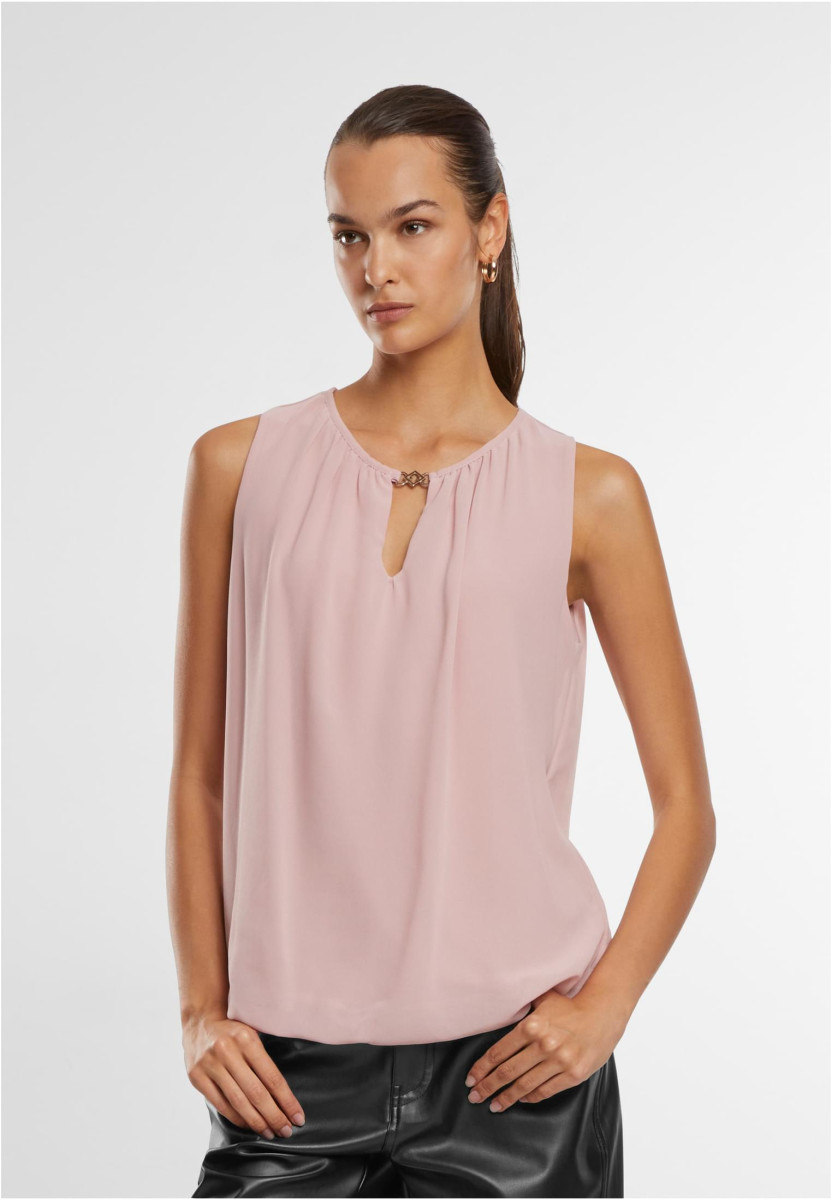 Cloud5ive Damen Chiffon Top mit Schl?sselloch-Kragen und Deko-Schnalle