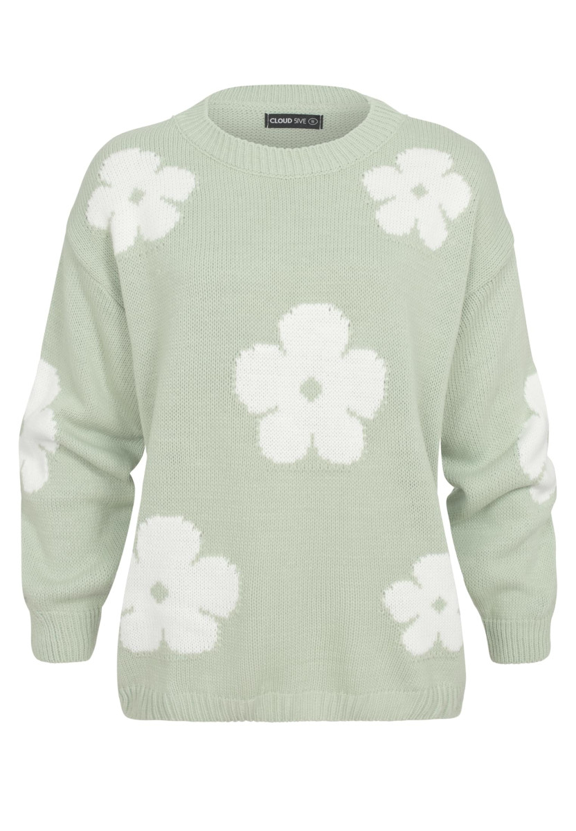 Cloud 5ive Crewneck Knit Sweater with Flowers