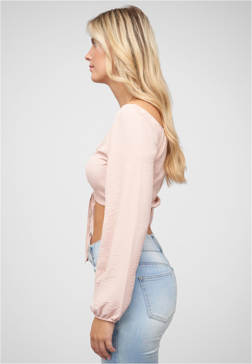 Kurze V-Neck Bluse mit Ballon?rmeln & Raffdetail vorne