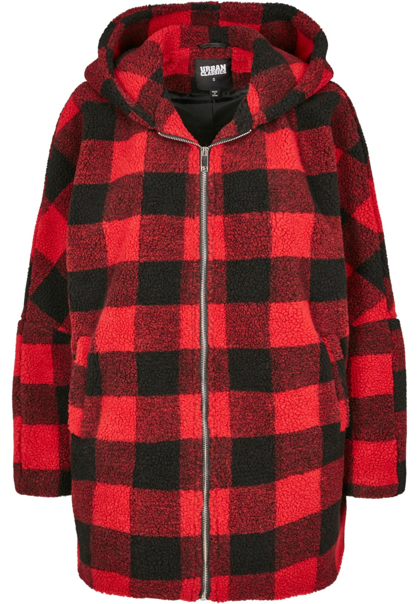 Ladies Hooded Oversized Check Sherpa Jacket