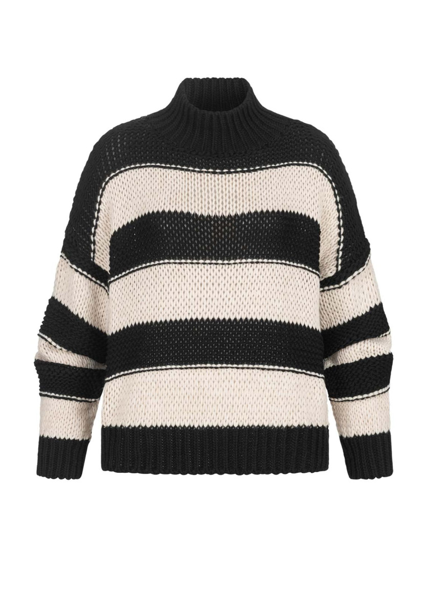 Strick-Sweater Pullover mit High-Neck und Streifen-Muster