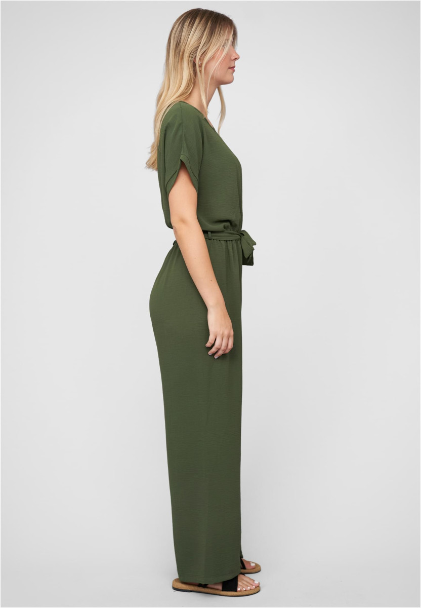 Jumpsuit with tie belt and back slit