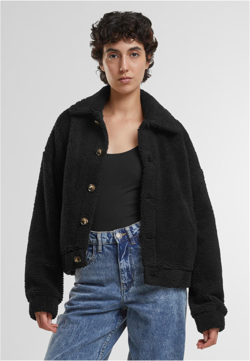 Ladies Short Sherpa Button Jacket