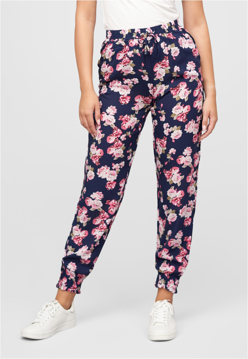 Viskose Hose mit B?ndchen 2-Pockets & Blumen Print