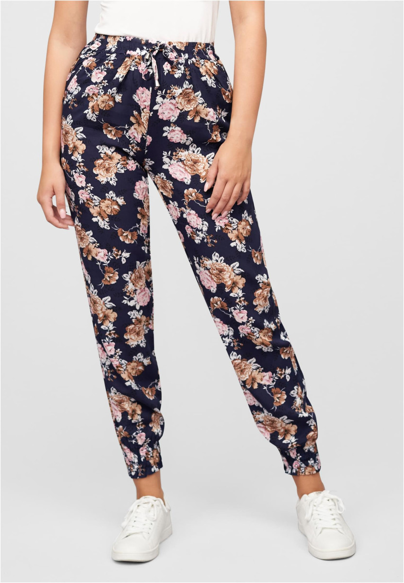 Viskose Hose mit B?ndchen 2-Pockets & Rosen Print