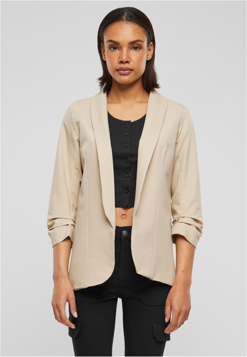 Cloud5ive Damen 3/4 Arm Blazer mit Raffung am ?rmel offener Schnitt